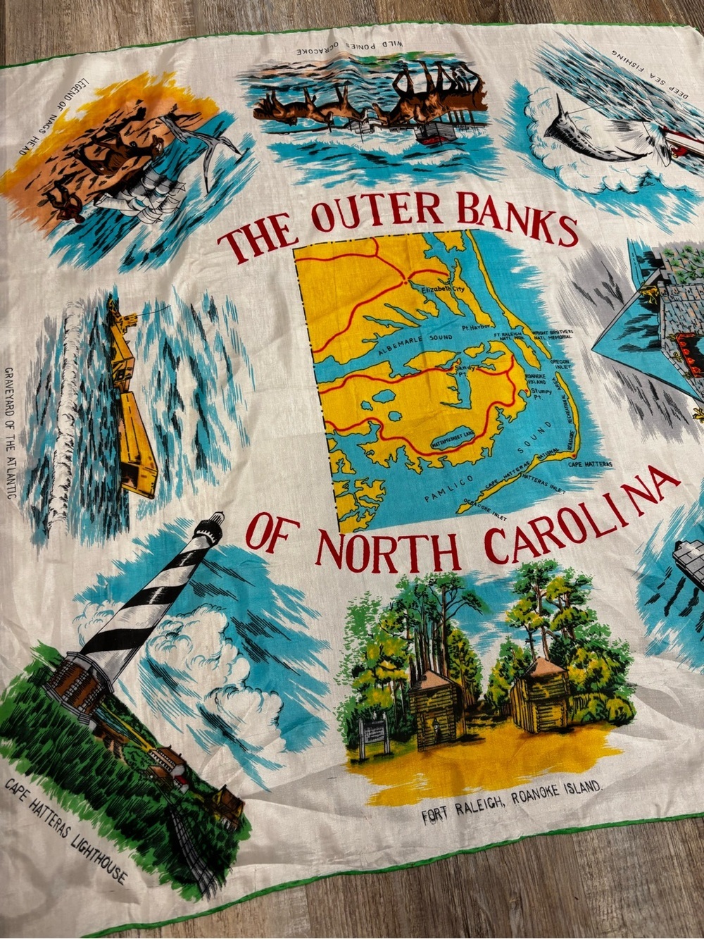 The Outer Banks of North Carolina Souvenir Scarf - Yellow, Blue, Red - Picture 6 of 6